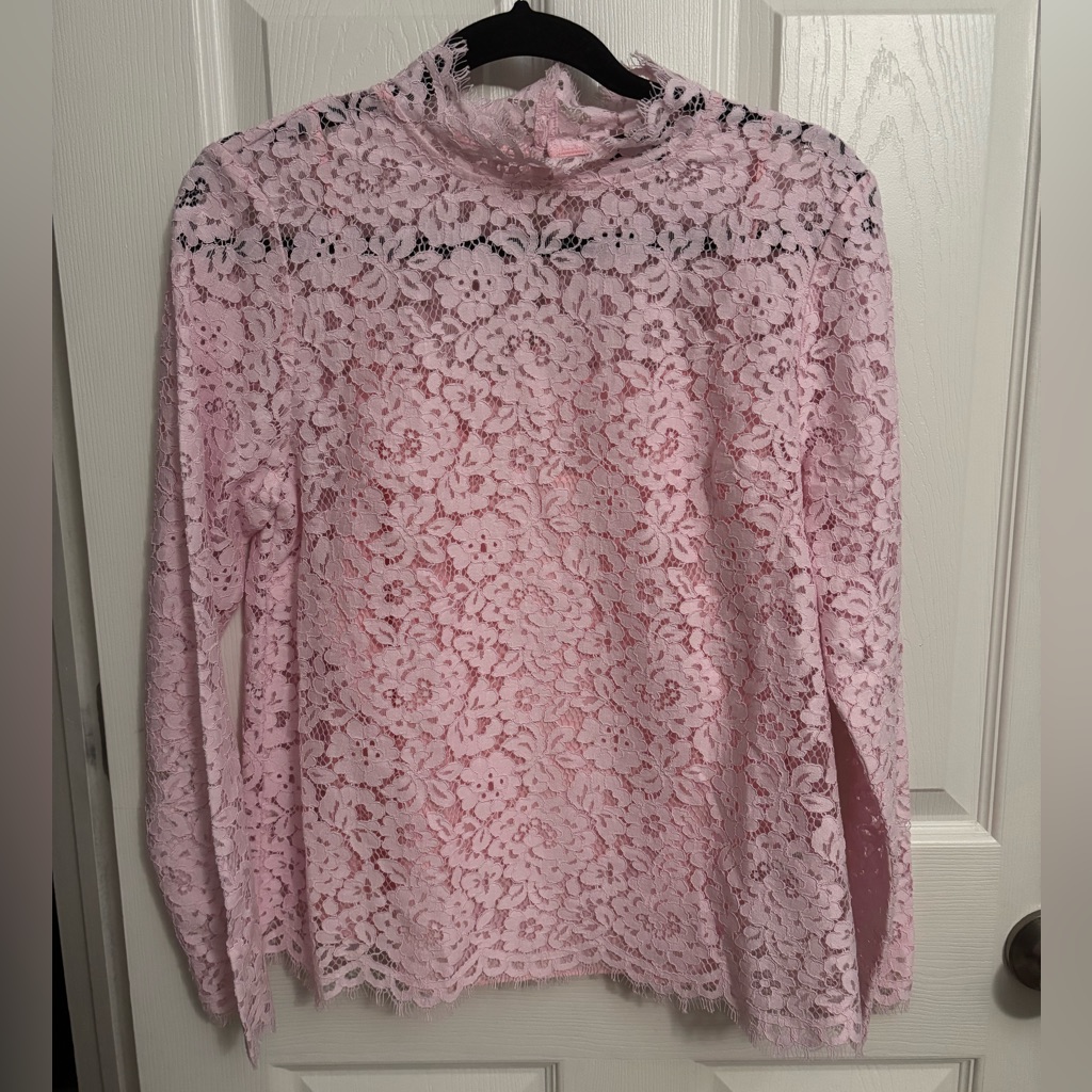 J. Crew | Scalloped Lace Mockneck Top #Bn027 Pink Sz 4